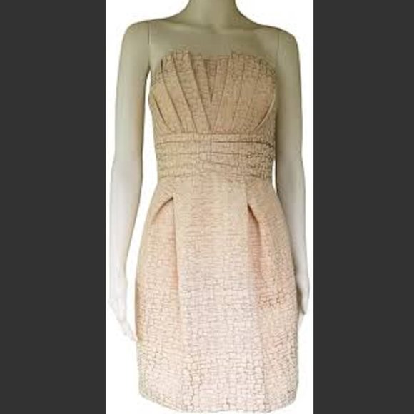 Max & Cleo Strapless Cream and Gold Cocktail Dress - Picture 2 of 5
